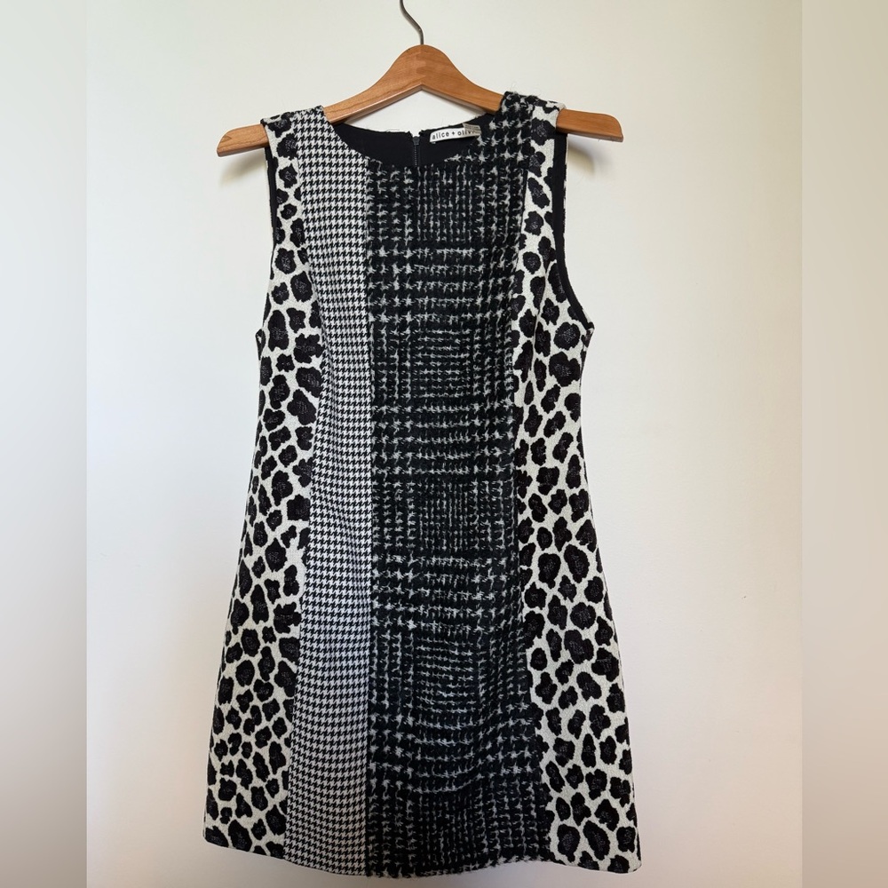Alice + Olivia Black and White Animal Print Mini Dress